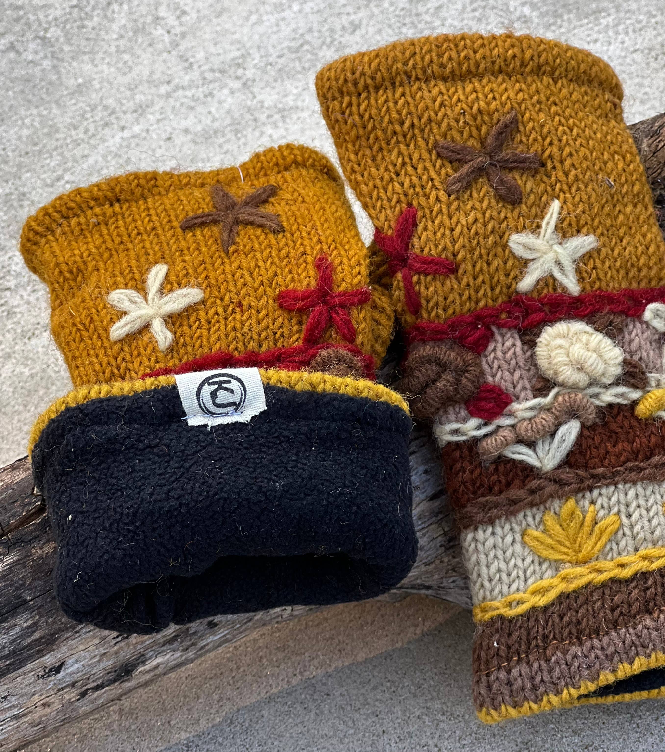 Lungta Imports – Engroshandel Handsker - Dame – Fingerløse, håndstrikkede uldhandsker med fleecefor - håndvarmer20