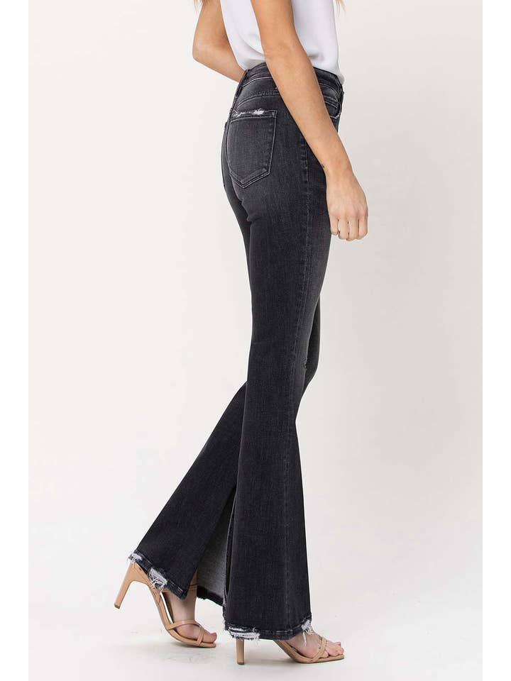 WIND SNAP MID RISE BUTTON UP FLY SLIT FLARE JEANS F4322 for wholesale on Faire5