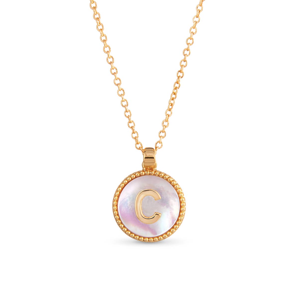 Amanda Blu - Wholesale Pendant/Charm Necklace - Gold Mother of Pearl Initial Necklaces | 18 Letters2