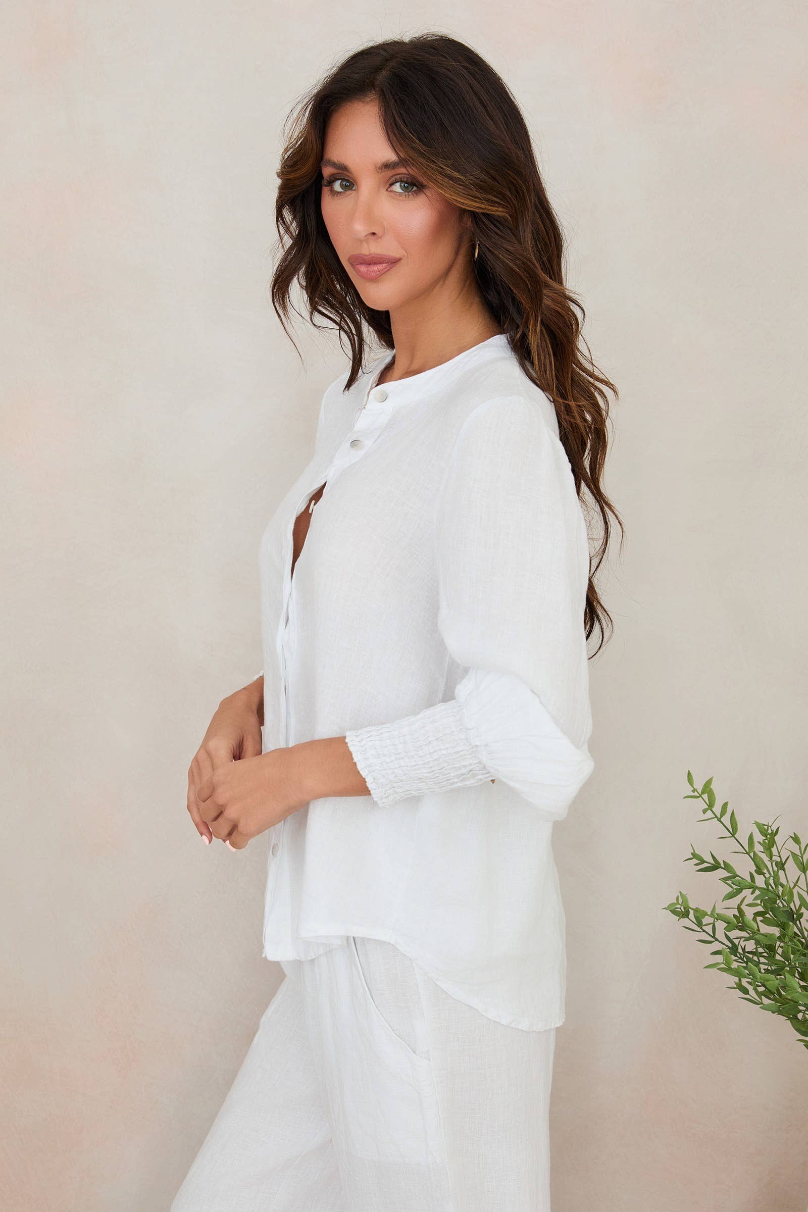 MILIO MILANO - Wholesale Button Down Shirt - Women's - STAND COLLAR LINEN BUTTON DOWN SHIRT (14361/155055)1