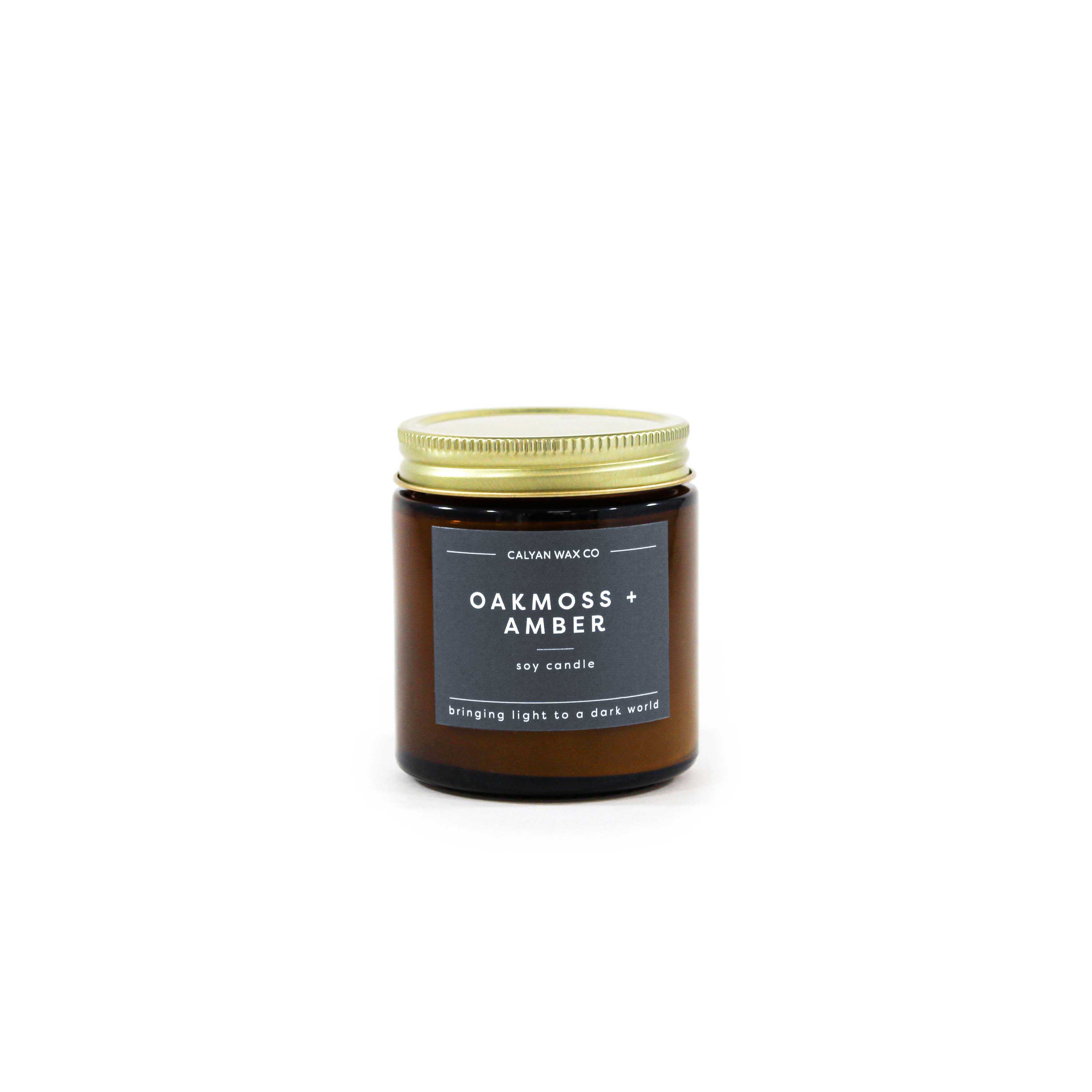 Calyan Wax Co. - Wholesale Jar/Filled Candle - Oakmoss + Amber - Mini Amber Jar Soy Candle8
