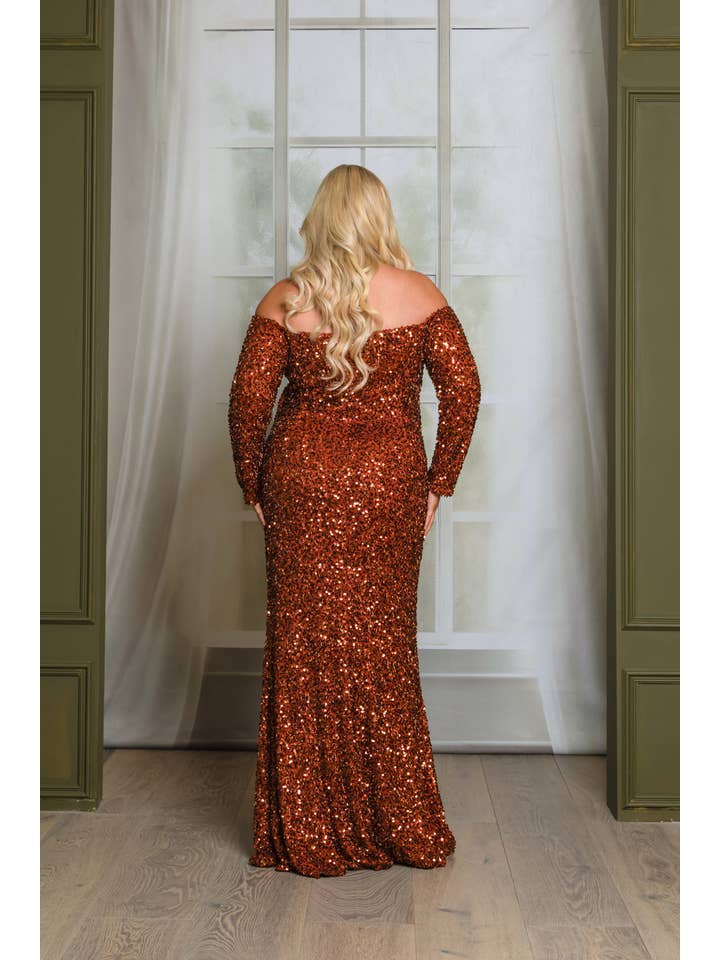 RICARICA INC. - Wholesale Gown - Women's - P1641P9-PLUS SIZE LONG SLEEVE OFF SHOULDER MAXI DRESS 4