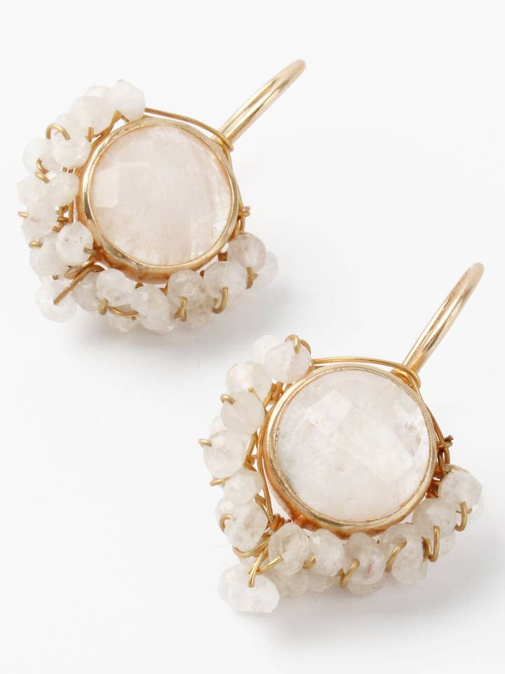 WHITE RAINBOW QUARTZ GEMSTONE HOOK EARRINGS for wholesale by My Doris