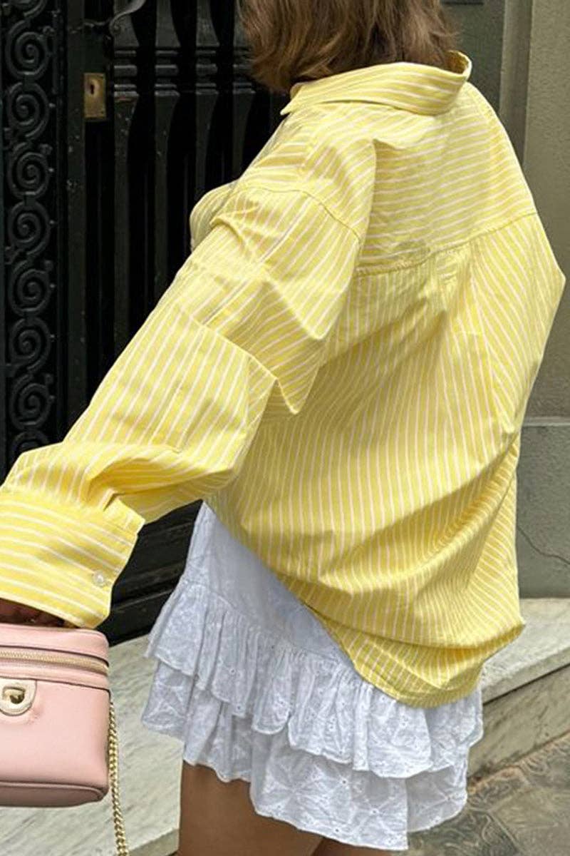 Mccolin - Wholesale Buttoned-down shirt – Women's - Striped Button-Up Long Shirt2