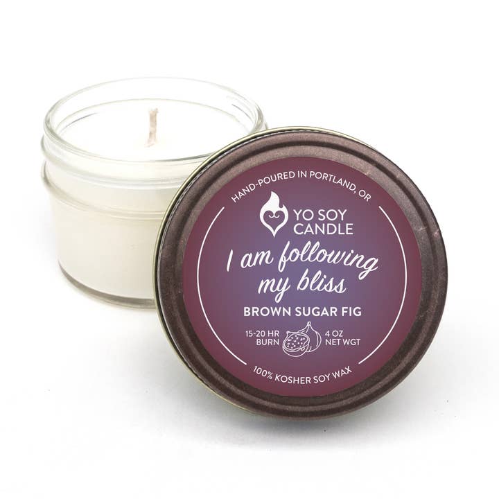 I AM FOLLOWING MY BLISS : Brown Sugar Fig Soy Candle for wholesale by Yo Soy Candle