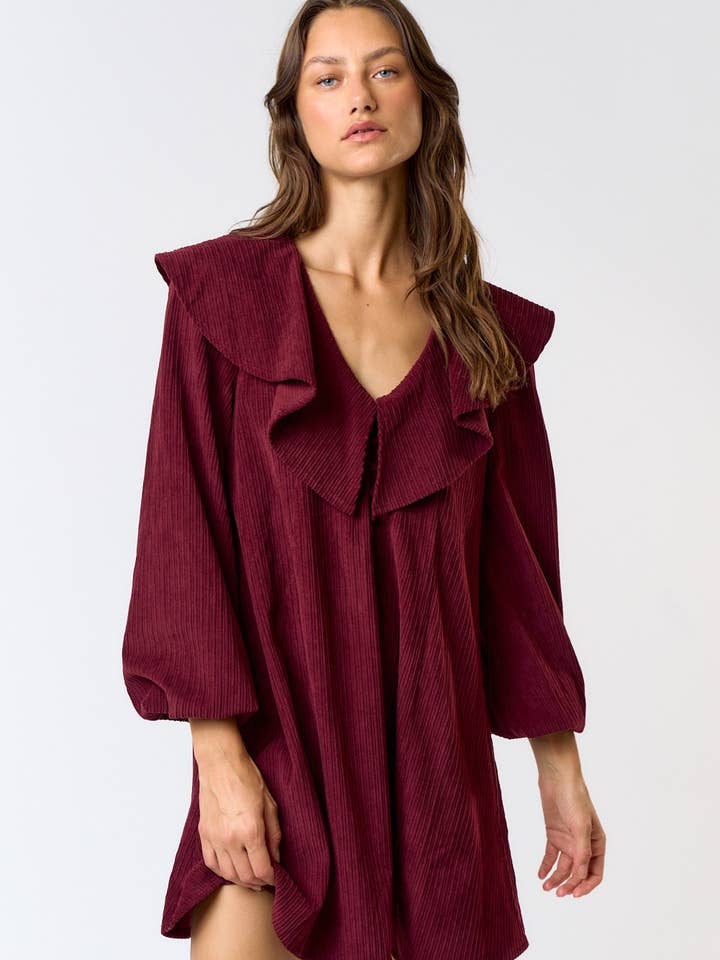 ILD5095 Corduroy Ruffled Puff Sleeve Mini Dress for wholesale by Lalavon