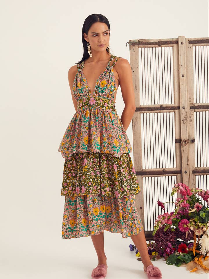 CHAMELI DRESS - MULTI VICTORIAN PRINT for wholesale by Kopal