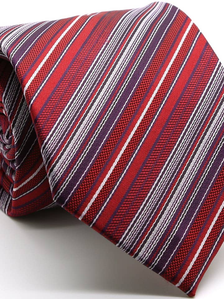 Mens Dads Classic Red Striped Pattern Business Casual Necktie & Hanky Set S-11 for wholesale by Ferrecci