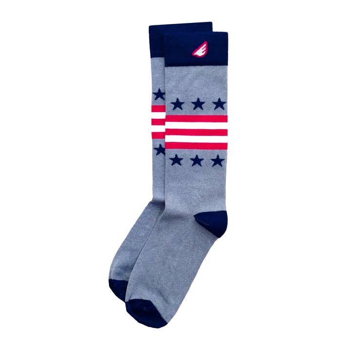 Statesman - Grey. American Made Stars and Stripes Dress / Casual USA Flag Socks for wholesale by Boldfoot Socks