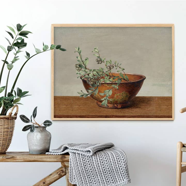 Tigela Still Life e Folha Vintage Art Print por atacado de Paper House Print Shop