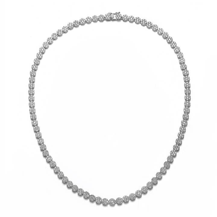 Sterling Silver Cubic Zirconia Flower Design Tennis Necklace for wholesale by Genevive