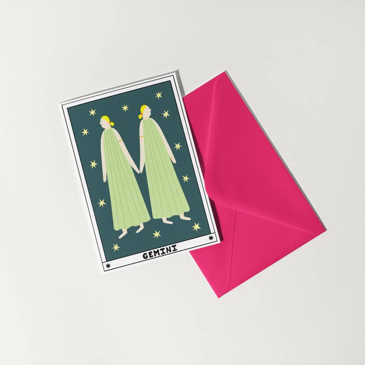 Little Black Cat Illustrated Goods - Wholesale Birthday Card - Tarot Gemini Birthday Card | Horoscope | Zodiac Birthday