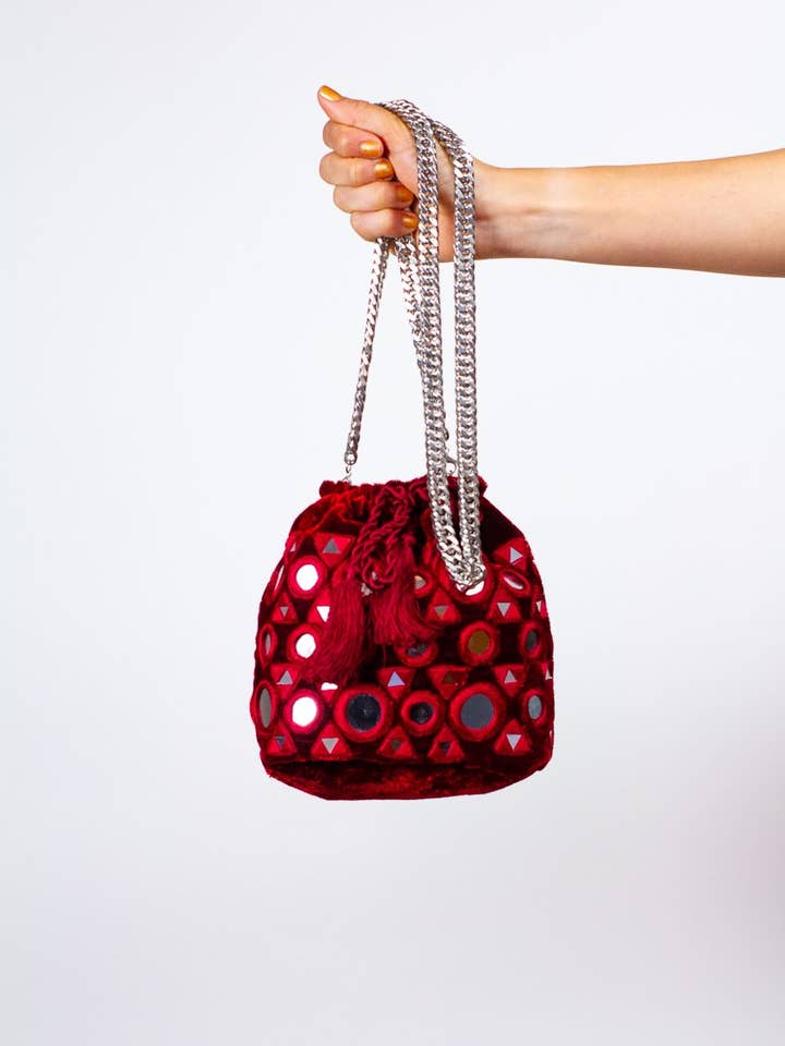 Potli Mirrors Mini Bag - Red for wholesale by Naylila