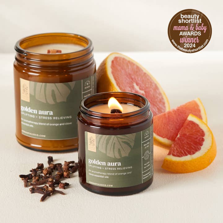 Orange Clove Essential Oil Soy Luxury Candles w/ Wood Wick for wholesale by Urban Pulse | Clean Skincare & Non Toxic Candles