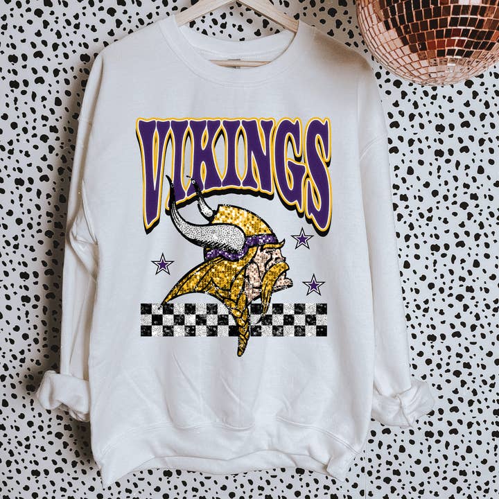 ZZ Threadz - Wholesale Graphic Sweatshirt - Women's - Faux Glitter Vikings Sweatshirt