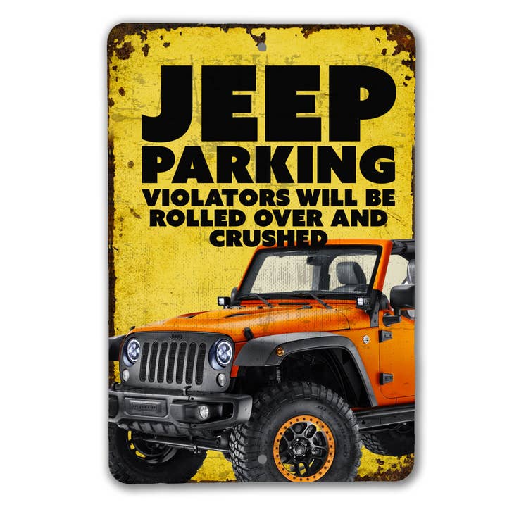 Jeep Parking Sign - Orange Jeep for wholesale by Real Cool Stickers & Stuff
