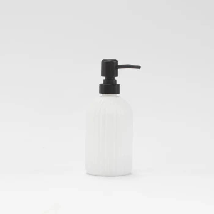 Ribbed Glass Matt White Soap Dispenser 500 ML for wholesale by Little Crafts London LTD