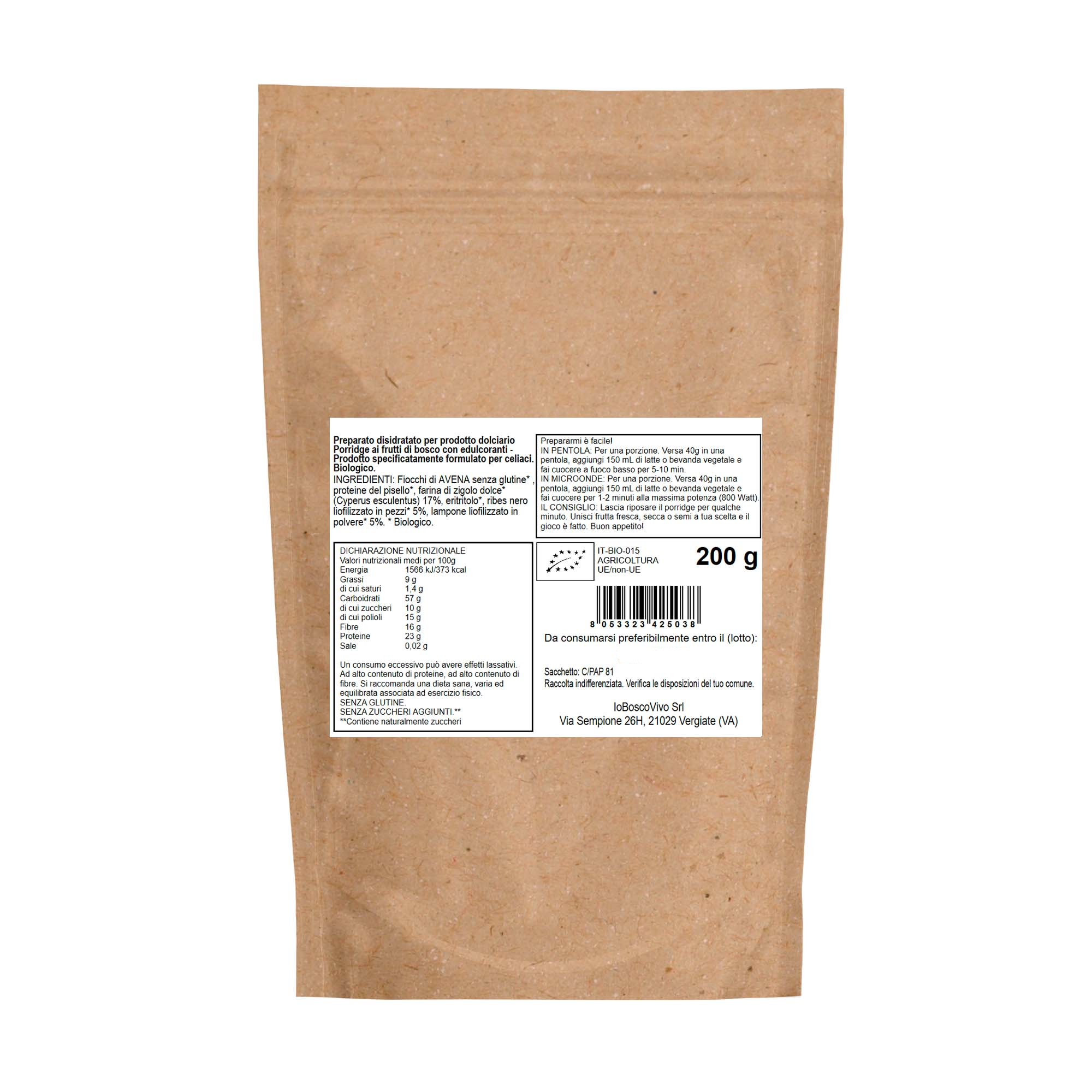 IoBoscoVivo - Wholesale Grits - Organic Gluten-Free Protein Porridge | Chufa, Berries 200g4
