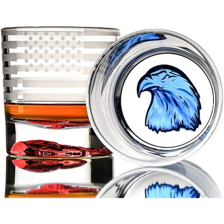 Greenline Goods - Wholesale Growler - Eagle Whiskey Glasses With Etched Flag10