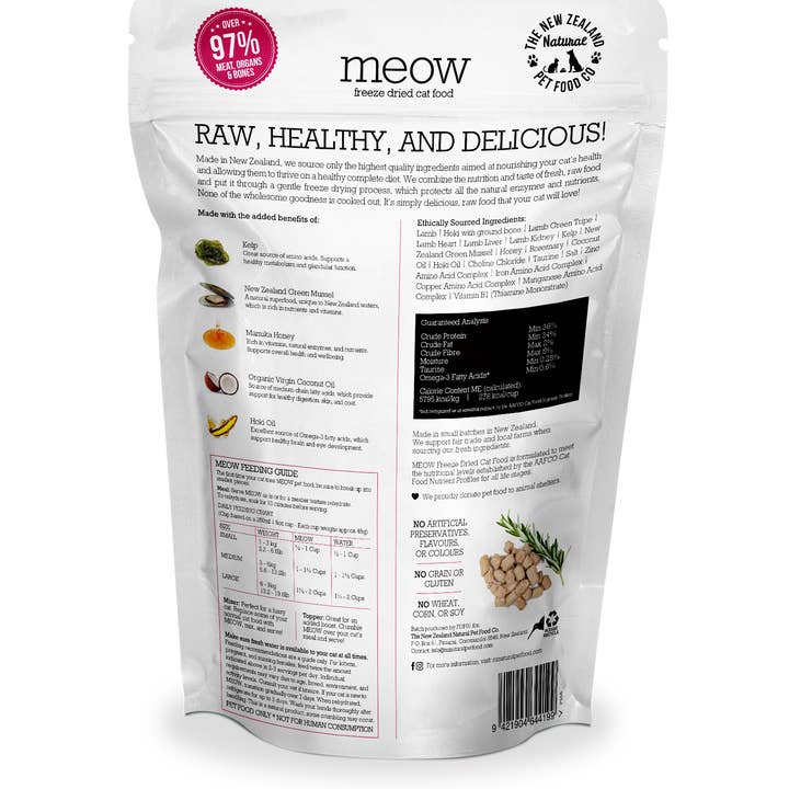 The New Zealand Natural Pet Food Co - Wholesale Pet Food - Cat - Meow Lamb​ & Hoki Freeze Dried Cat Food 1.76oz | 9.9oz