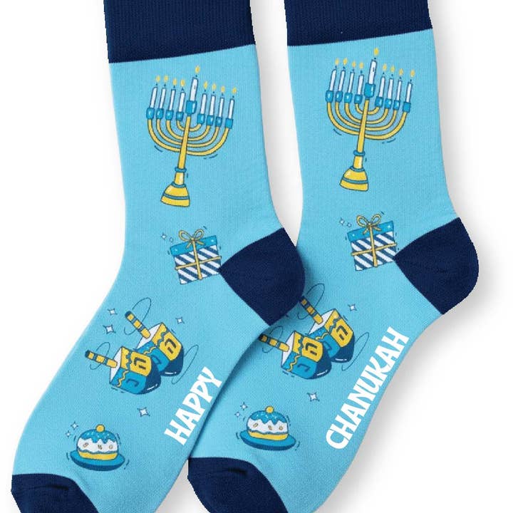 Ner Mitzvah - Wholesale Party Favor - Chanukah Teen/Adult Socks - Blue