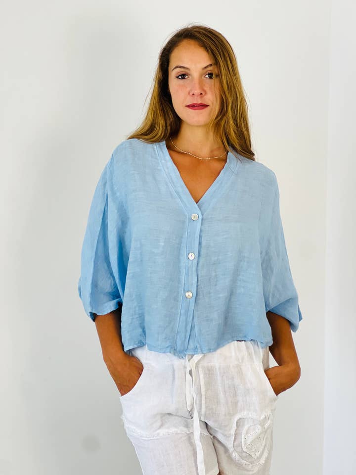 REF 11870 SHORT ELBOW SLEEVE BLOUSE 100% LINEN for wholesale by Linen & More