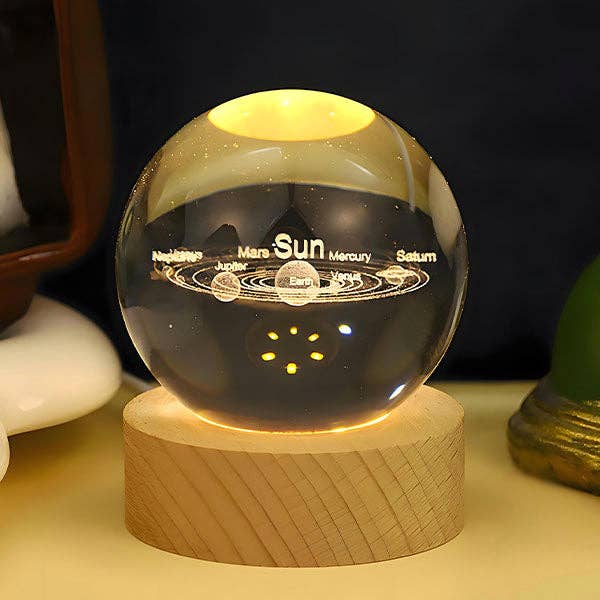 Showcase - Wholesale Decorative Tabletop Object - CelestiaGlow LED Crystal Ball With Wooden Base (Multiple Styles)