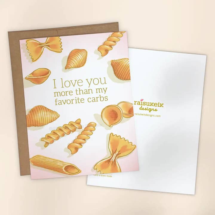 I Love You More Than My Favorite Carbs Risograph Greeting Card for wholesale by Oh So Nice Design Co.