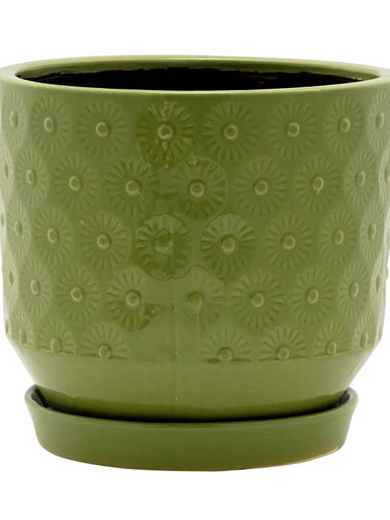Olive Green Planter with Embossed Sunburst Item #14612 for wholesale by Napco