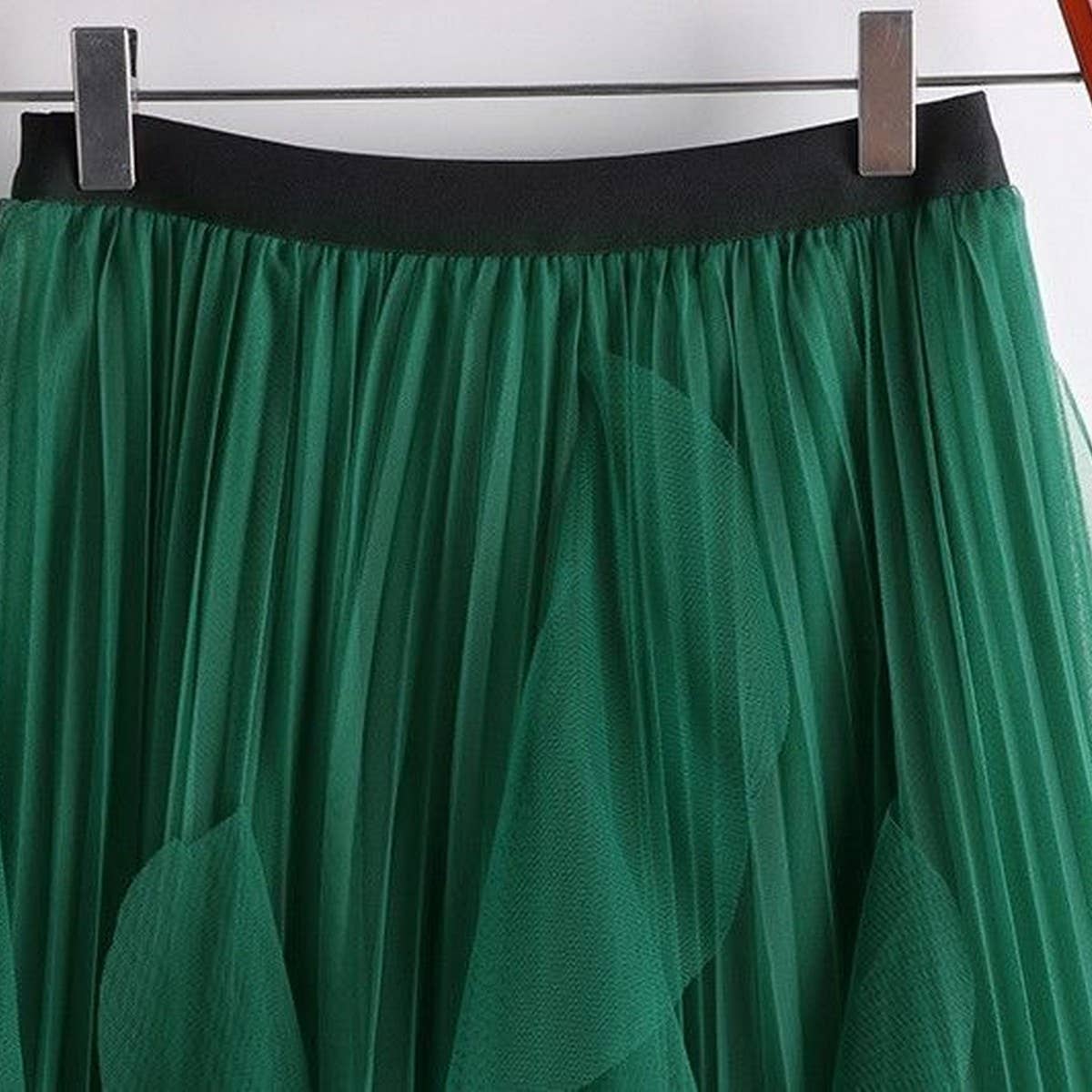 ACCITY - Wholesale Skirt - Women's - TULLE SKIRT MID-LENGTH HIGH WAIST PLEATED SKIRT_CWBLS039718