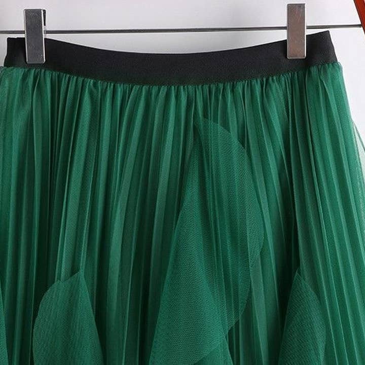 ACCITY - Wholesale Skirt - Women's - TULLE SKIRT MID-LENGTH HIGH WAIST PLEATED SKIRT_CWBLS039718