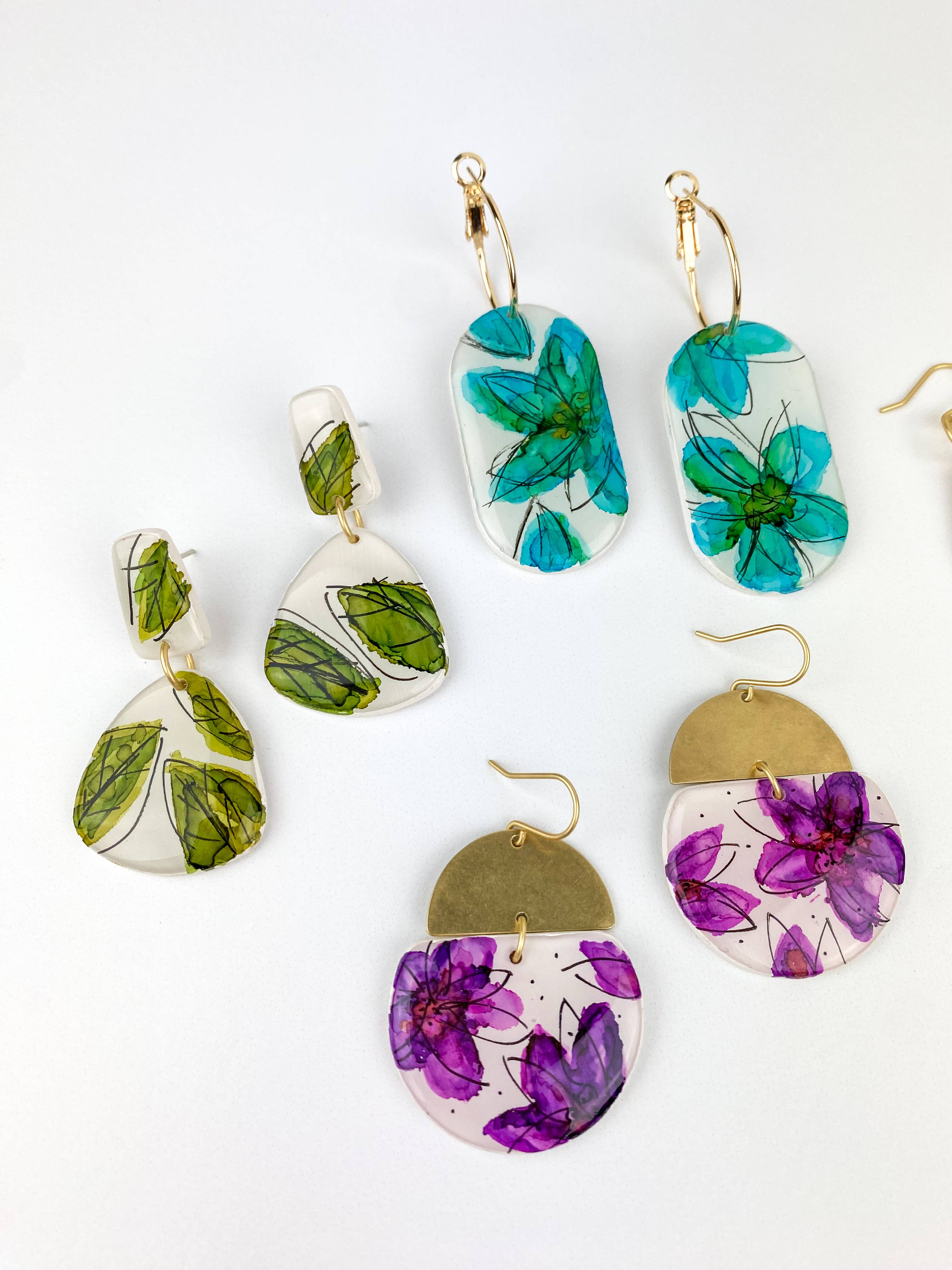 Light Shine - Wholesale Dangle Earrings - Hand Painted Sketchy Flower Clay Earring | Statement Drop22