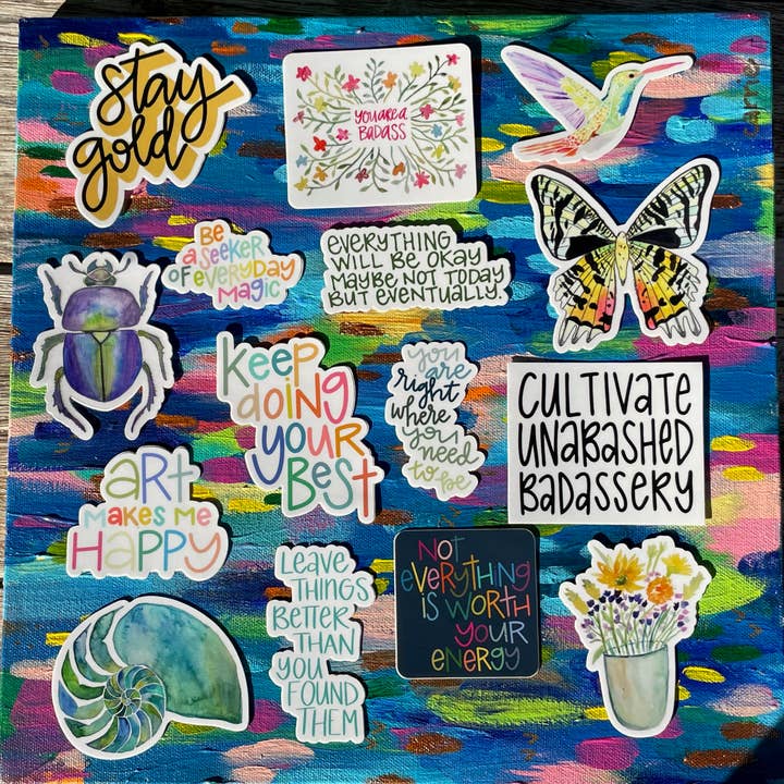 Starter Sticker Pack - 15 stickers designs, 4 of each design for wholesale by BrightKind Creative