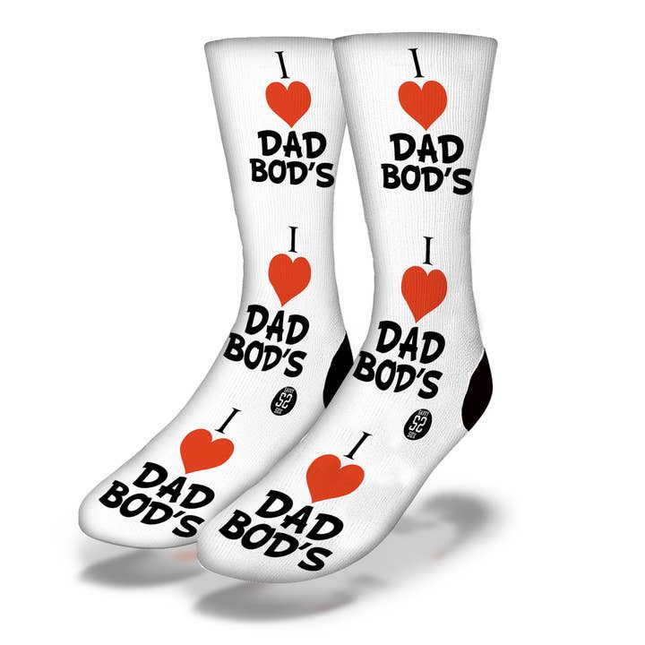 I LOVE DAD BODS Funny Dad Bod Socks (White Pattern) for wholesale by Savvy Sox