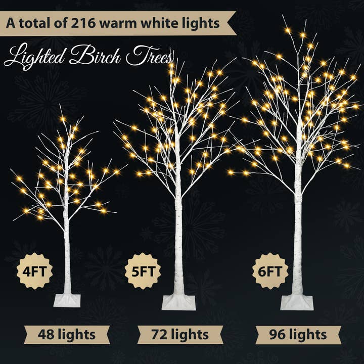 Lighted Birch Tree Set 4Feet-6 Feet With Warm White LEDs for wholesale on Faire5