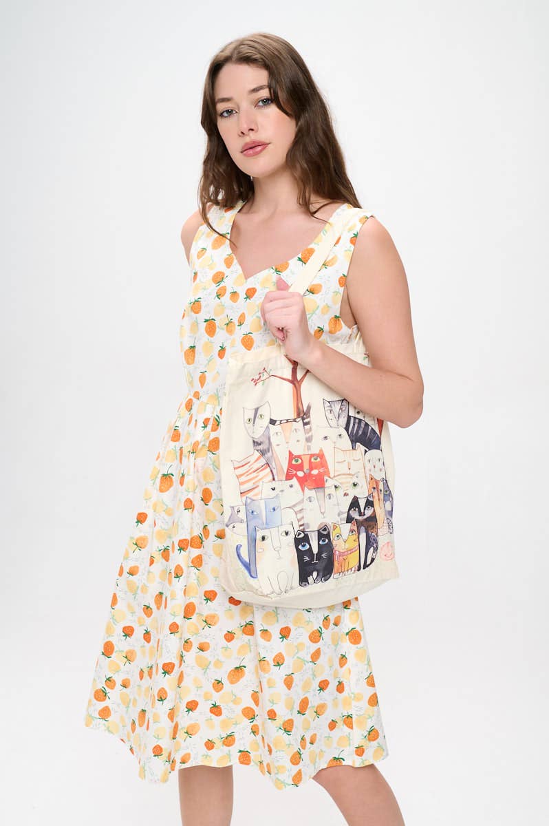 SM WARDROBE - Wholesale Tote Bag - Women's - MULTI CAT PRINTS TOTE BAG4