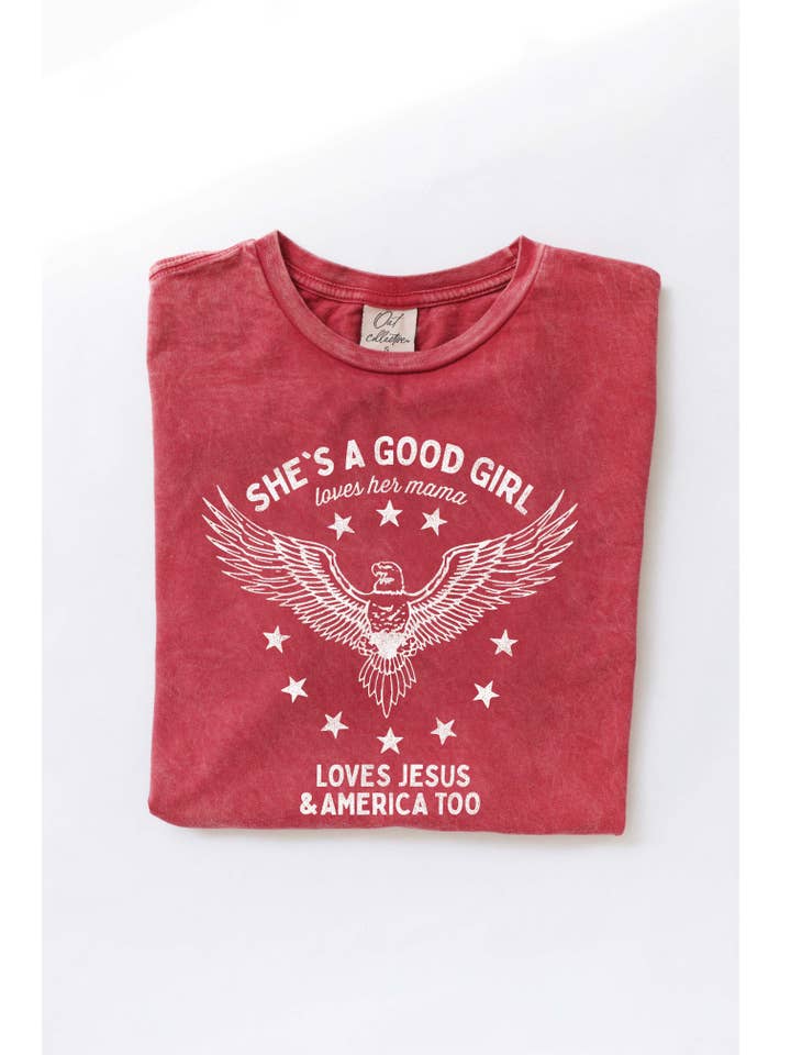 OAT COLLECTIVE - Vente T-shirt sérigraphié – femme - Haut graphique en tissu minéral délavé SHE'S A GOOD GIRL4