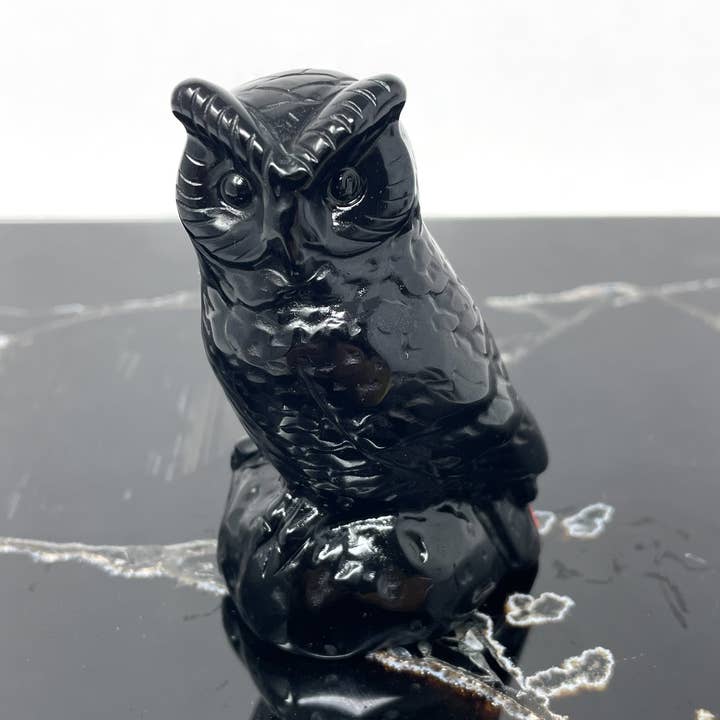 Ugglefigur i obsidian för wholesale av The Crystal Tabby