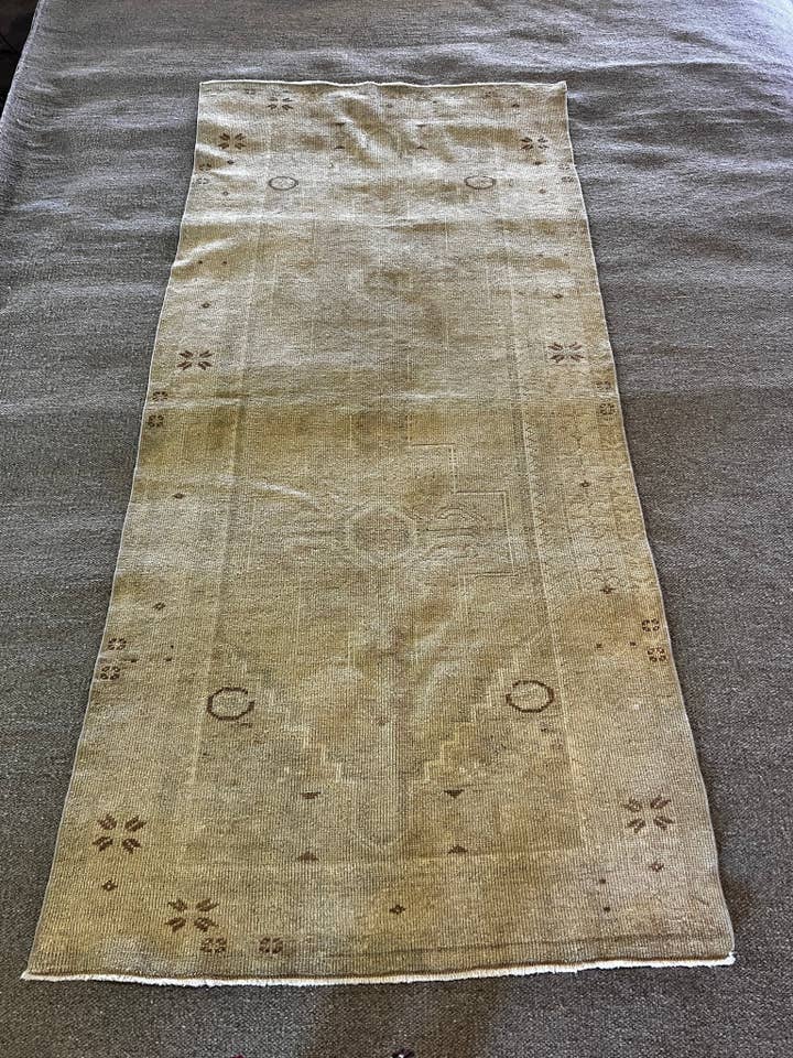 Vintage 3.10x8.5 Tan Turkish Oushak Rug for wholesale by Banana Manor Rug Co.