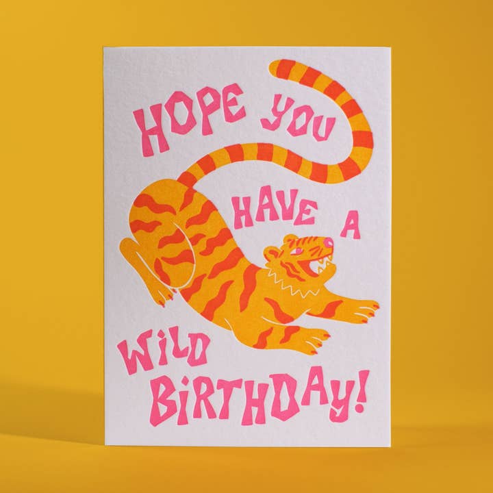 Carte d'anniversaire tigre sauvage en letterpress pour la vente par Half Pint Studio