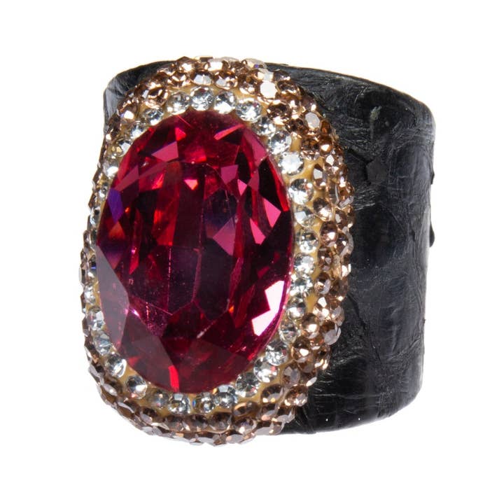 Ole - Wholesale Cocktail/Statement Ring - Glass Rhinestone Leather Rings5