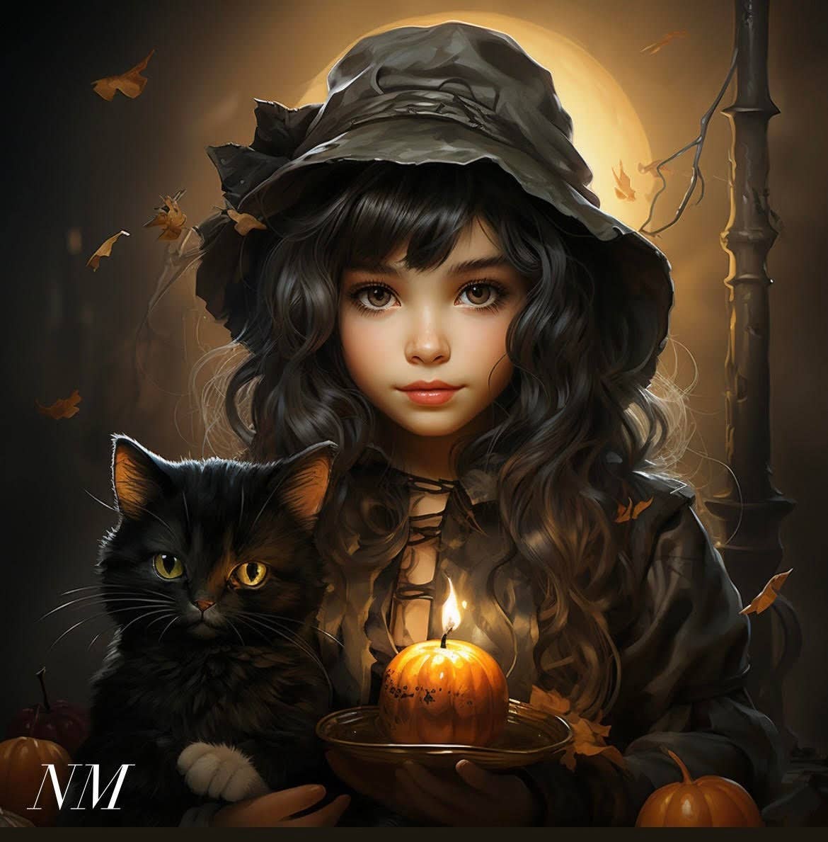 Art By Nataliia – Großhandel Kunstdruck – Halloween-Geschenk. Halloween-Dekor mit schwarzer Katze0