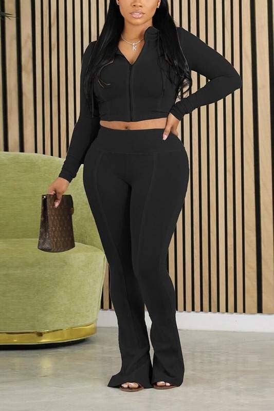 Queen Fashion – wholesale Top & pants set (NOT Loungewear) – Women's – zippered crop top and pants set0