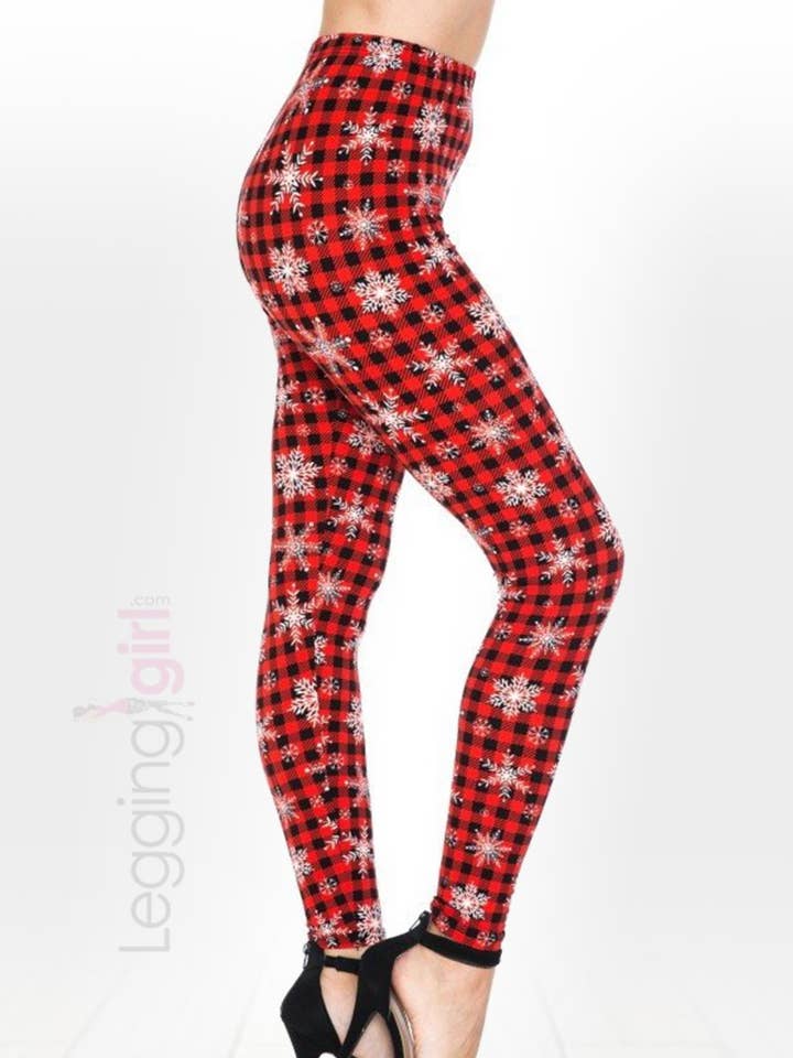 Flurry Plaid Printed Buffalo Print and SnowFlakes Leggings for wholesale by LeggingGirl.com