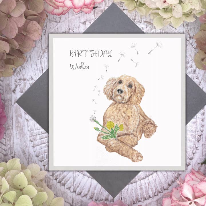 'Birthday Wishes' Dandelion Days dog card for wholesale by Utterly Conkers