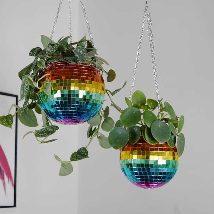 Bubblegum Stuff UK - Wholesale Hanging Planter - Disco Ball Hanging Planter - Rainbow (8in)