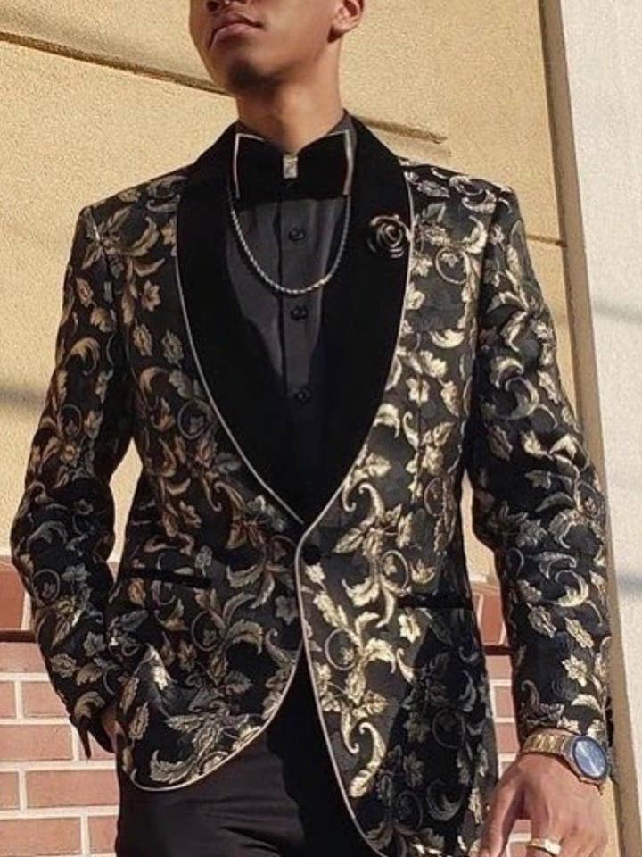 Esmoquin floral negro - Traje floral completamente negro para venta al por mayor de Alberto Nardoni