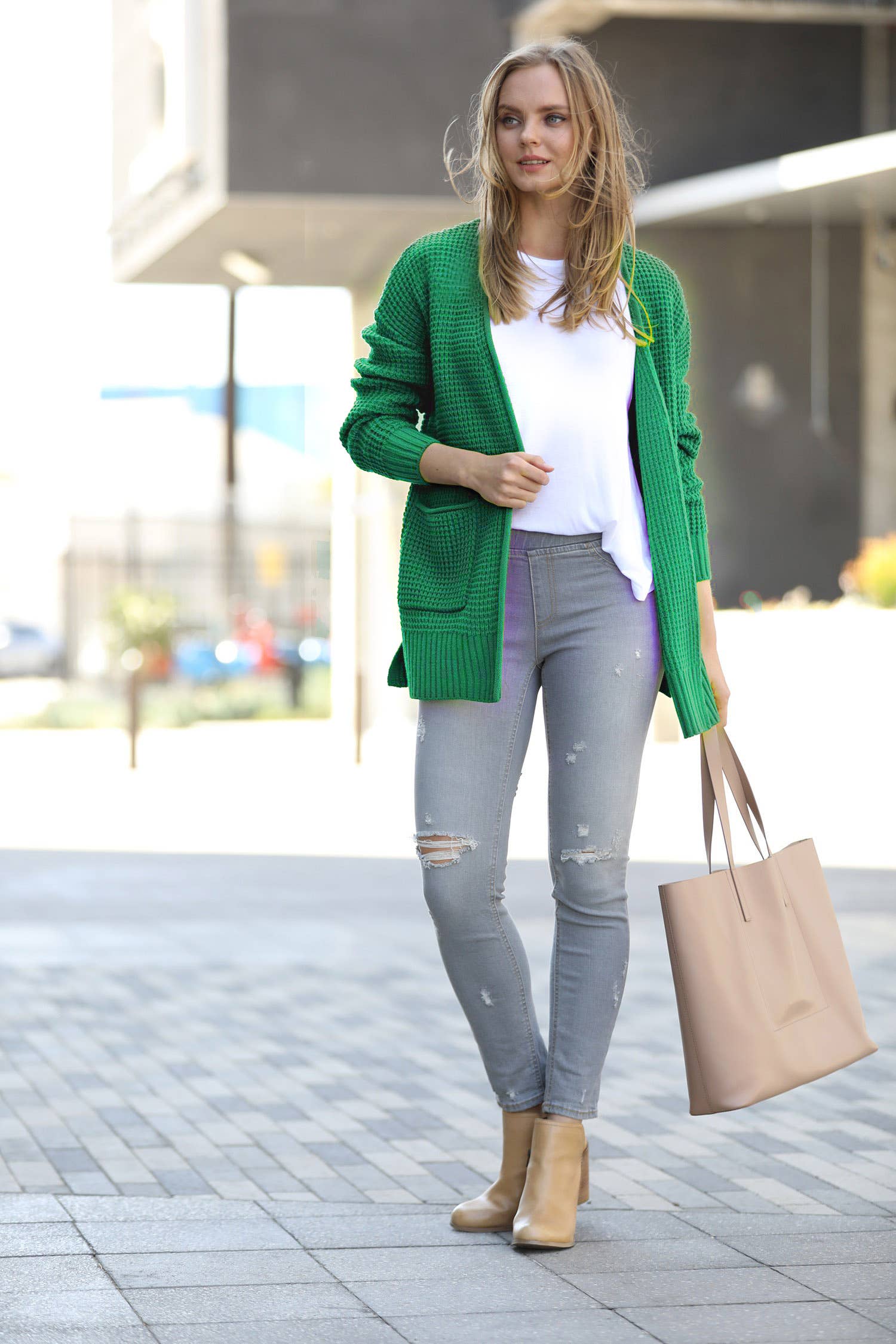 42POPS – Engroshandel Cardigan - Dame – ,,,..Lav Gauge Vaffel Åben Cardigan Sweater4