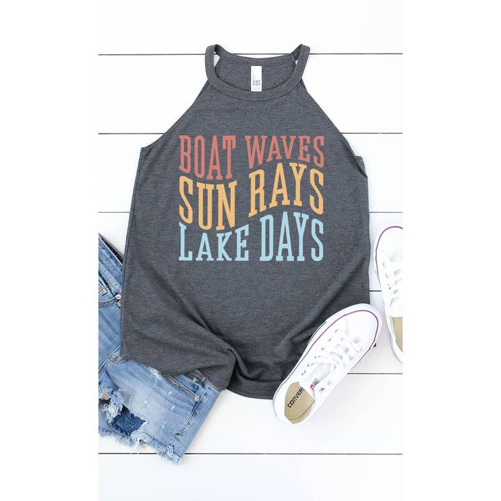 Kissed Apparel - Wholesale Tank Top - Women's - Boat Waves Sun Rays and Lake Days Graphic Mock Tank