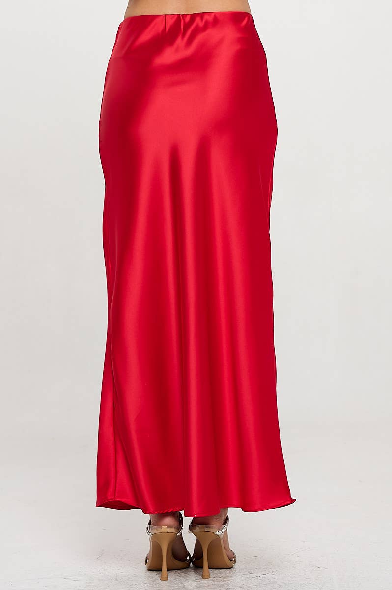 Red Made in USA Silky Satin Maxi Skirt for wholesale on Faire3